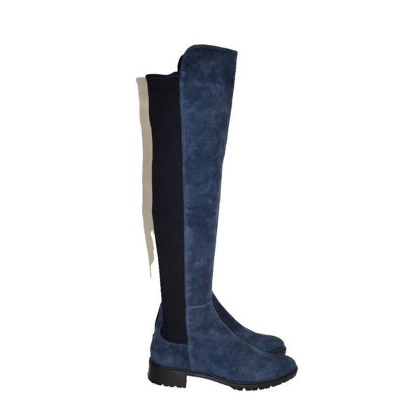 $950 STUART WEITZMAN CITY SUEDE OVER THE KNEE CHUNKY BOOT BLUE 10.5 (PB9) - Picture 2 of 8